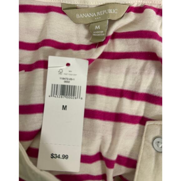 Banana Republic Women Top Blouse Size Medium Pink White Stripe 3/4 Roll Tab New - Picture 8 of 10